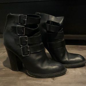 Leather Heel Ankle Boots with Buckles